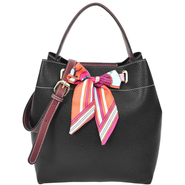 house of leather Womens Faux Leather Large Tote with Cosmetics Bag Willow Black