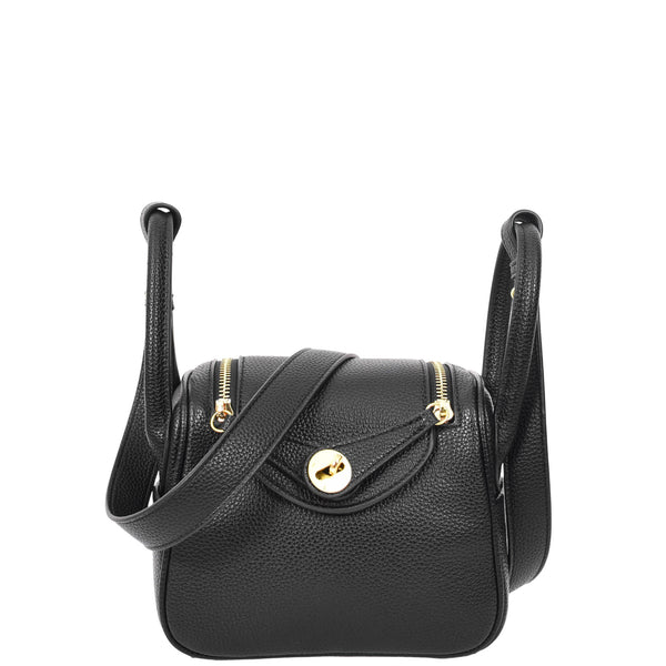 house of leather Womens Faux Leather Mini Shoulder Bag Celeste Black