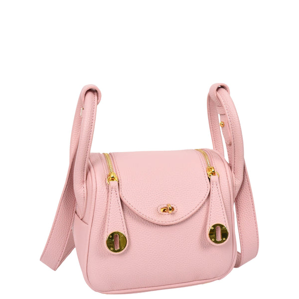 House Of Leather Womens Faux Leather Mini Shoulder Bag Celeste Pink