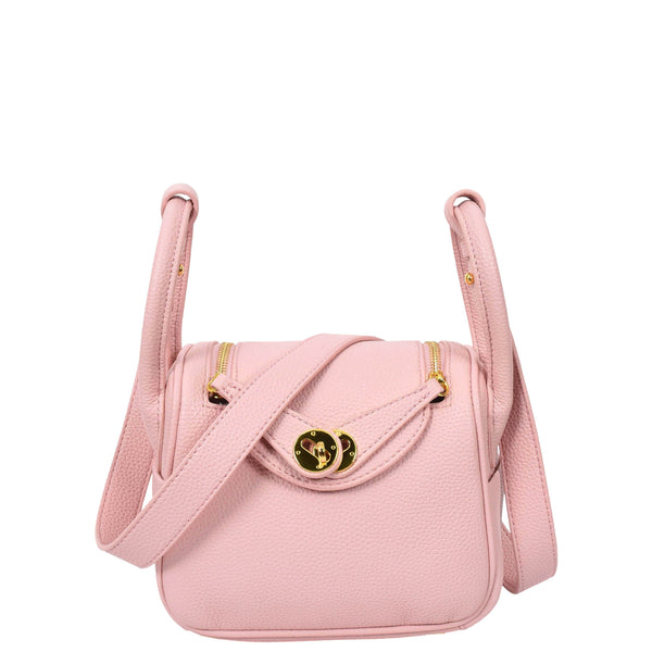house of leather Womens Faux Leather Mini Shoulder Bag Celeste Pink