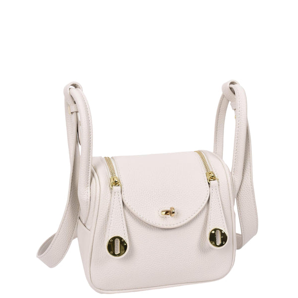 House Of Leather Womens Faux Leather Mini Shoulder Bag Celeste White