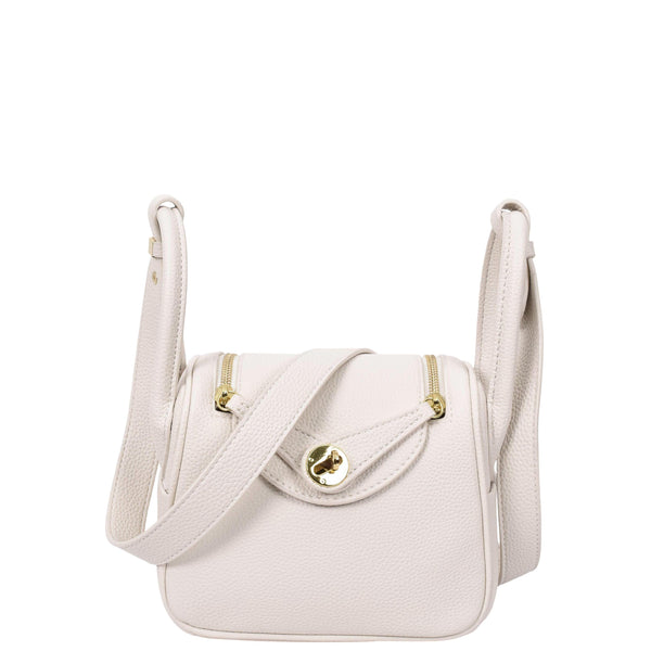 house of leather Womens Faux Leather Mini Shoulder Bag Celeste White