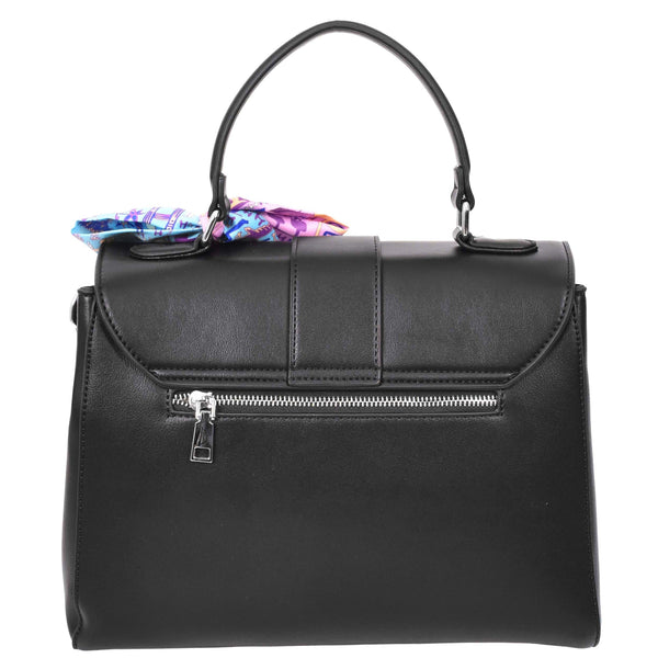 House Of Leather Womens Faux Leather Satchel Style Handbag Harper Black