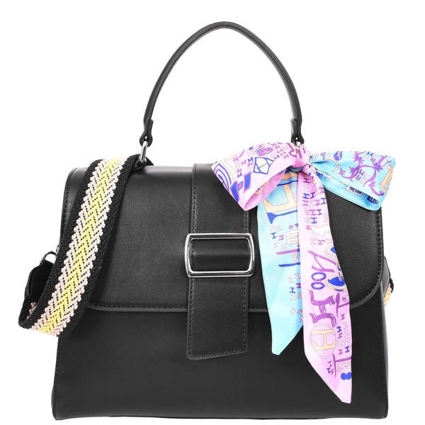 house of leather Womens Faux Leather Satchel Style Handbag Harper Black