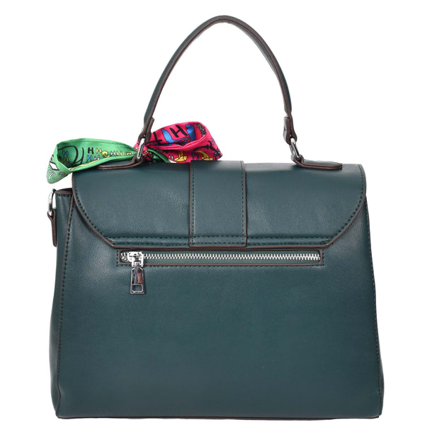 House Of Leather Womens Faux Leather Satchel Style Handbag Harper Green