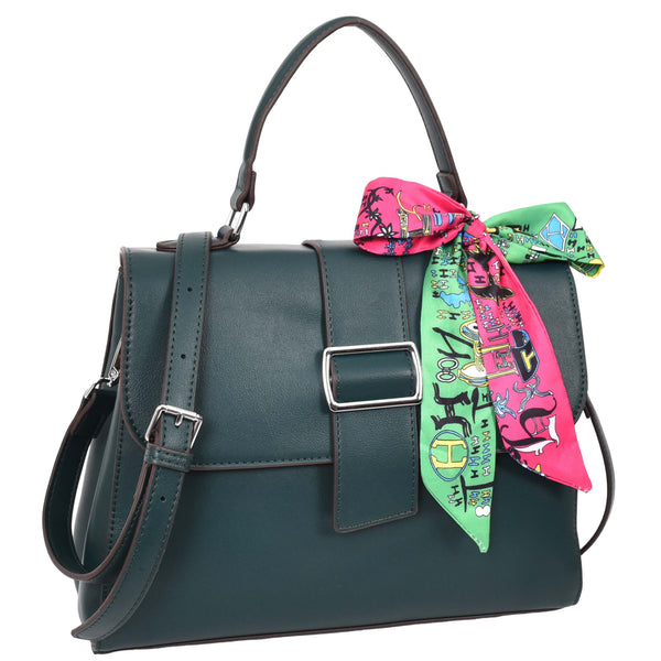 House Of Leather Womens Faux Leather Satchel Style Handbag Harper Green