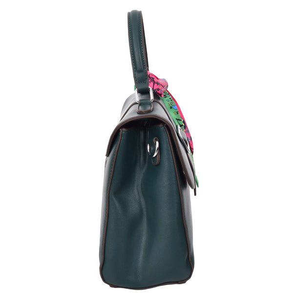 House Of Leather Womens Faux Leather Satchel Style Handbag Harper Green