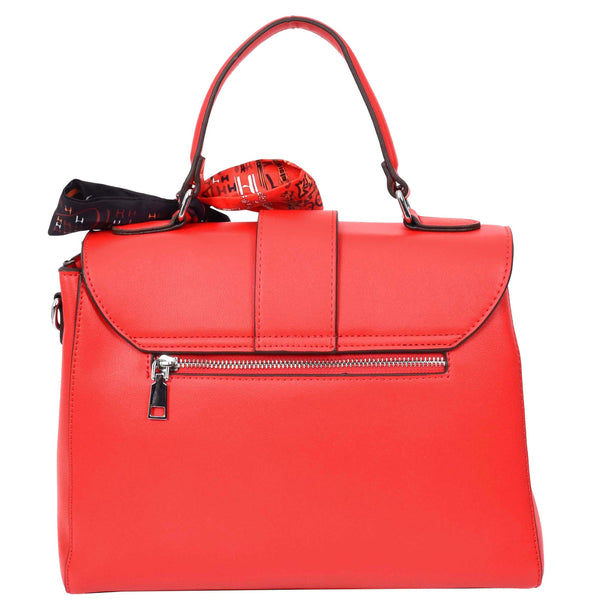 House Of Leather Womens Faux Leather Satchel Style Handbag Harper Red