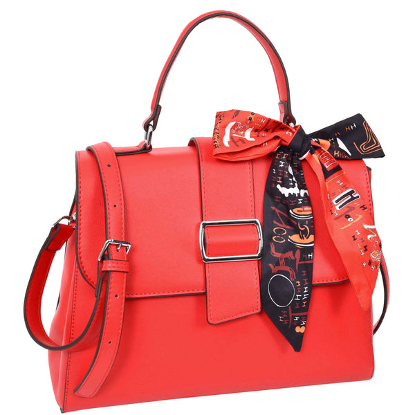 House Of Leather Womens Faux Leather Satchel Style Handbag Harper Red