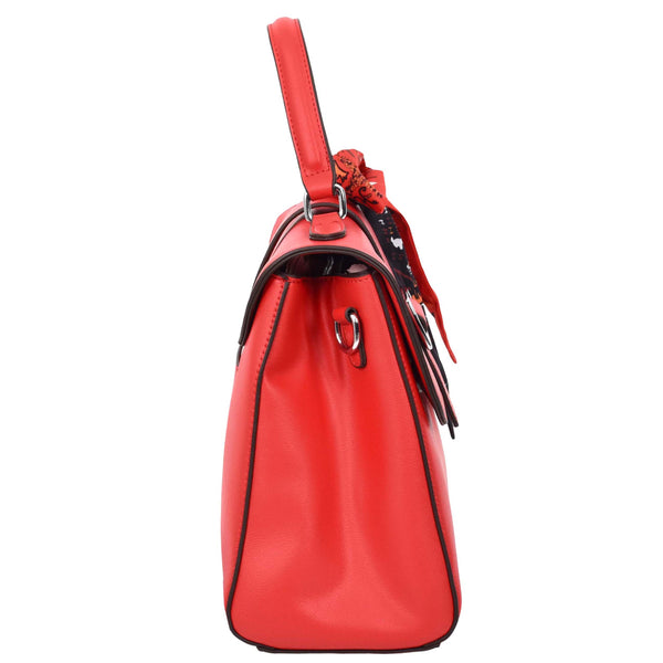 House Of Leather Womens Faux Leather Satchel Style Handbag Harper Red