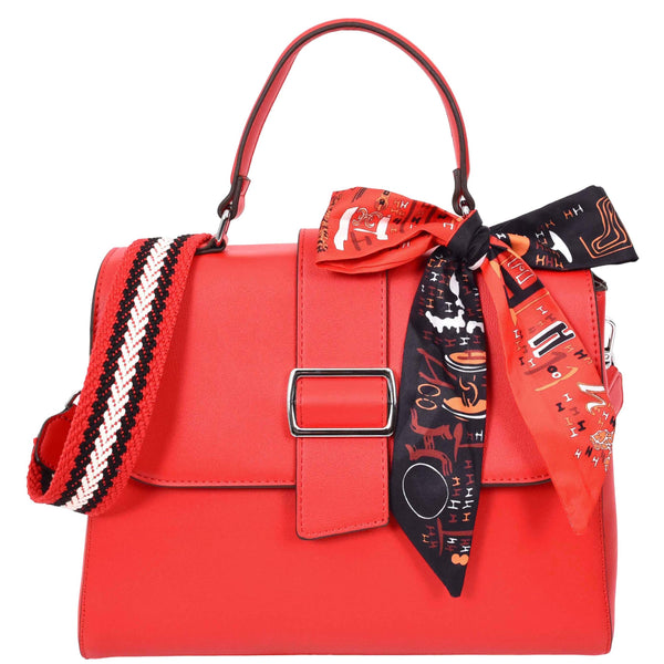 house of leather Womens Faux Leather Satchel Style Handbag Harper Red