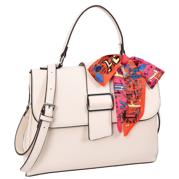 House Of Leather Womens Faux Leather Satchel Style Handbag Harper White