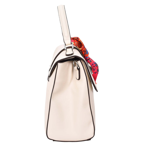 House Of Leather Womens Faux Leather Satchel Style Handbag Harper White