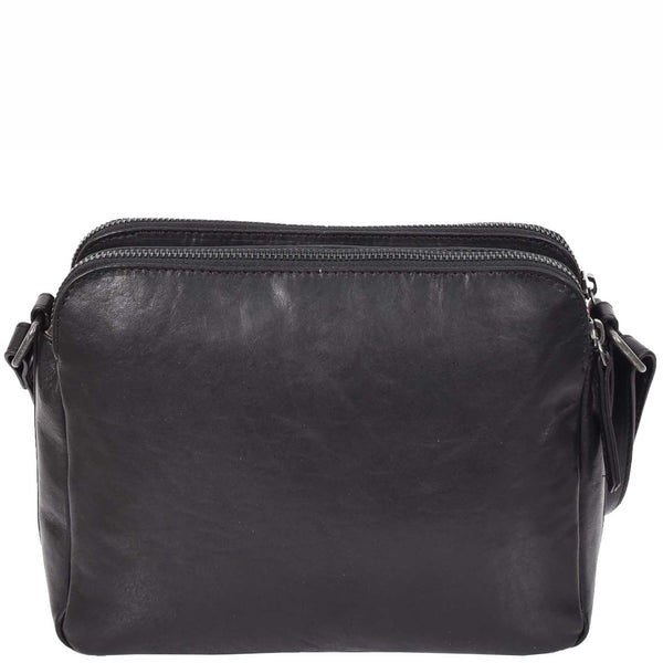 House Of Leather Womens Genuine Leather Cross Body Bag Double Zipper SICYON Black