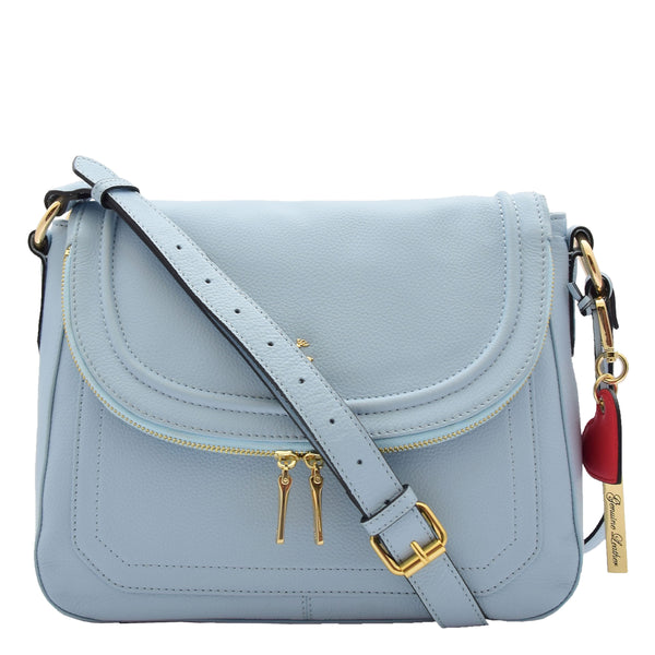 House Of Leather Womens Genuine Leather Crossbody Bag Work Casual Trendy Design Handbag Marielia Sky Blue