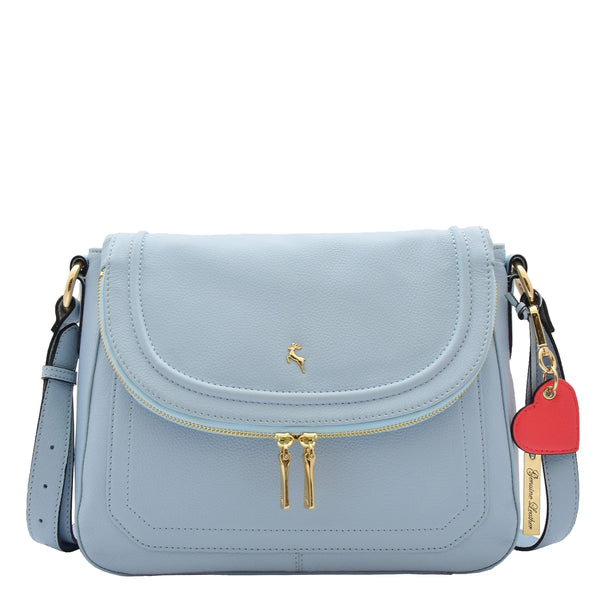 House Of Leather Womens Genuine Leather Crossbody Bag Work Casual Trendy Design Handbag Marielia Sky Blue