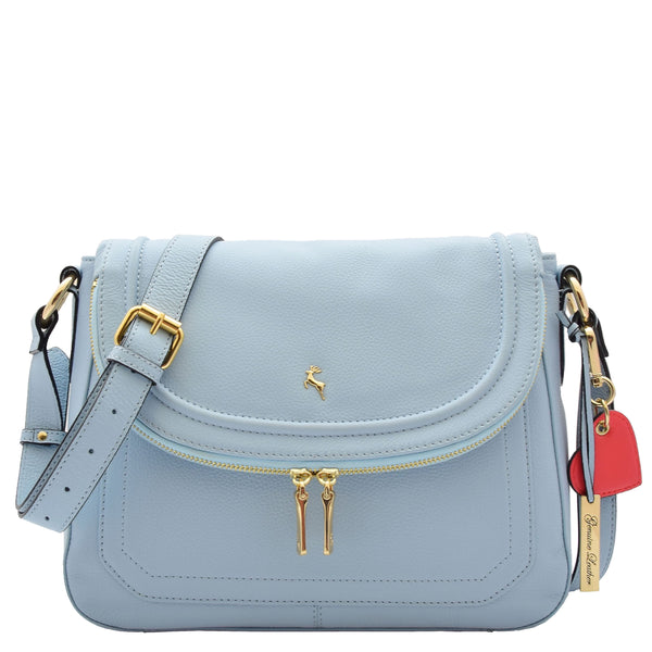 house of leather Womens Genuine Leather Crossbody Bag Work Casual Trendy Design Handbag Marielia Sky Blue