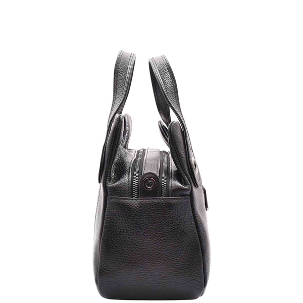 House Of Leather Womens Grained Leather Shoulder Bag Zip Small Size Handbag Daisy Black