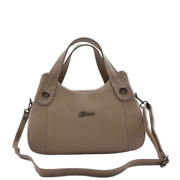 House Of Leather Womens Grained Leather Shoulder Bag Zip Small Size Handbag Daisy Taupe