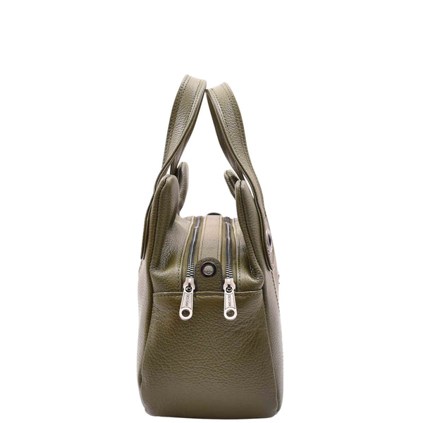 House Of Leather Womens Grained Leather Shoulder Bag Zip Small Size Handbag Daisy Olive