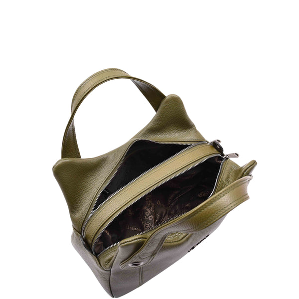 House Of Leather Womens Grained Leather Shoulder Bag Zip Small Size Handbag Daisy Olive
