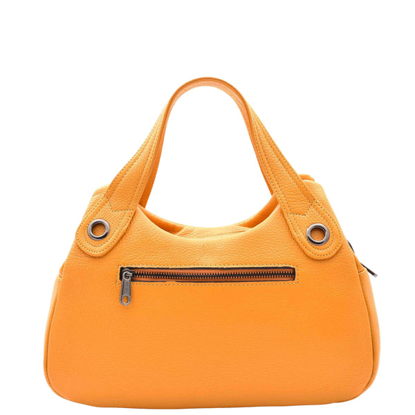 House Of Leather Womens Grained Leather Shoulder Bag Zip Small Size Handbag Daisy Yellow