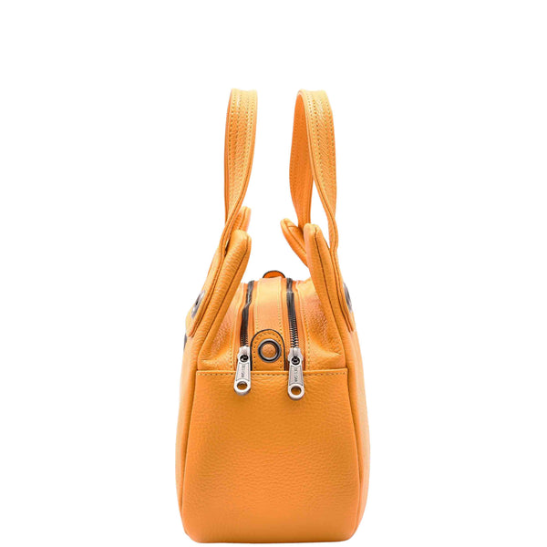 House Of Leather Womens Grained Leather Shoulder Bag Zip Small Size Handbag Daisy Yellow