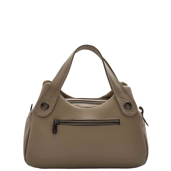 House Of Leather Womens Grained Leather Shoulder Bag Zip Small Size Handbag Daisy Taupe