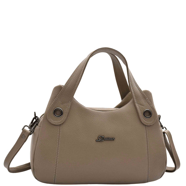 House Of Leather Womens Grained Leather Shoulder Bag Zip Small Size Handbag Daisy Taupe