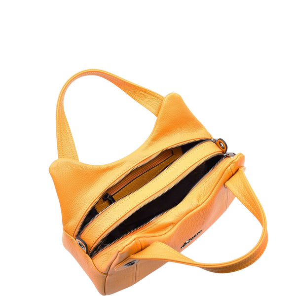 House Of Leather Womens Grained Leather Shoulder Bag Zip Small Size Handbag Daisy Yellow