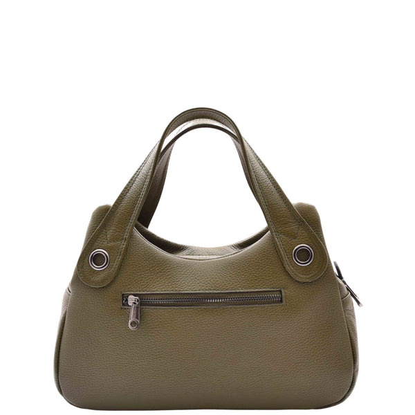 House Of Leather Womens Grained Leather Shoulder Bag Zip Small Size Handbag Daisy Olive