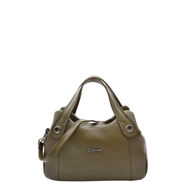 house of leather Womens Grained Leather Shoulder Bag Zip Small Size Handbag Daisy Olive