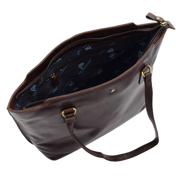 House Of Leather Womens Large Casual Real Leather Shoulder Handbag Greenland Brown