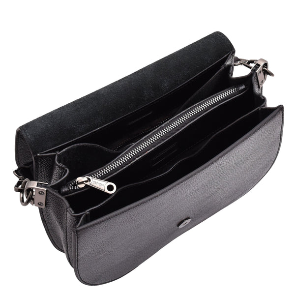 House Of Leather Womens Large Satchel Cross Body Leather Bag Zip Strap Alicia Black