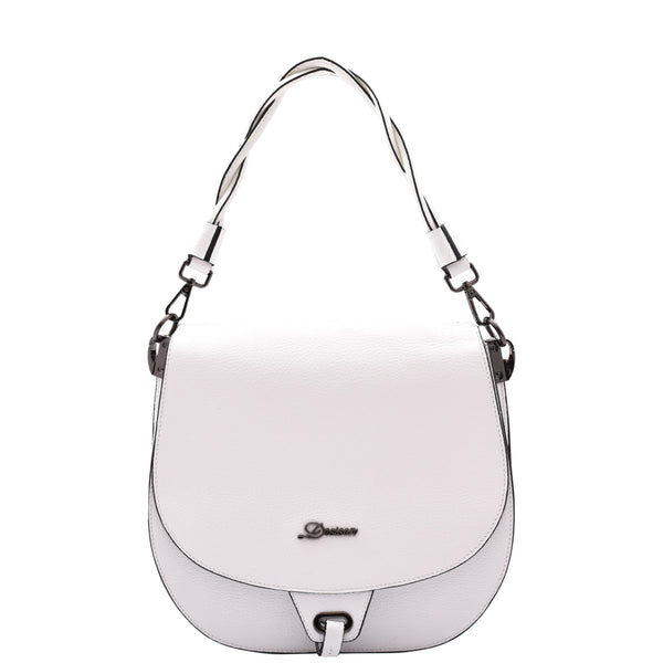 house of leather Womens Large Satchel Cross Body Leather Bag Zip Strap Alicia White