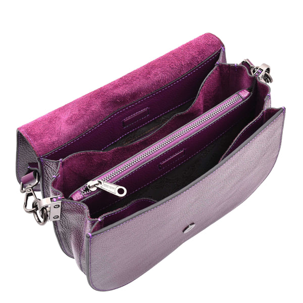 House Of Leather Womens Large Satchel Cross Body Leather Bag Zip Strap Alicia Purple