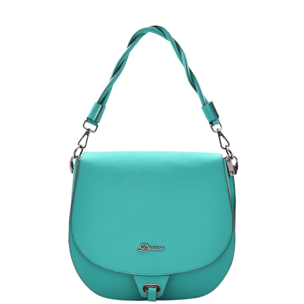 house of leather Womens Large Satchel Cross Body Leather Bag Zip Strap Alicia Green