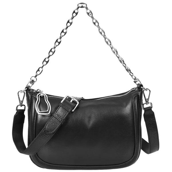 house of leather Womens Leather 2-in-1 Cross Body Handbag Aurora Black