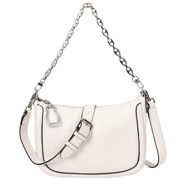 house of leather Womens Leather 2-in-1 Cross Body Handbag Aurora White