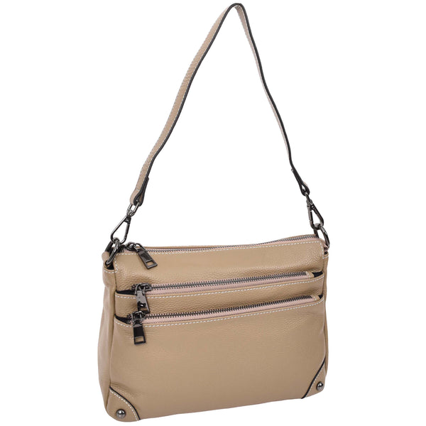 House Of Leather Womens Leather 2-in-1 Cross Body Shoulder Bag Olivia Beige
