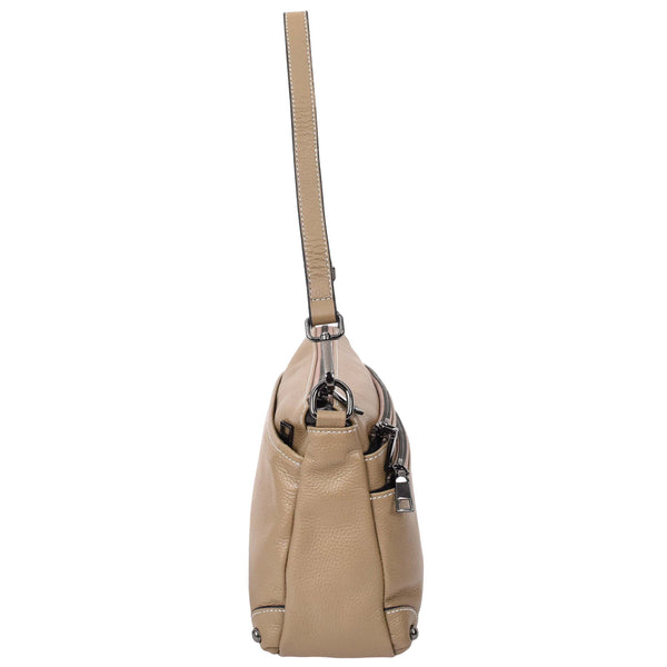 House Of Leather Womens Leather 2-in-1 Cross Body Shoulder Bag Olivia Beige