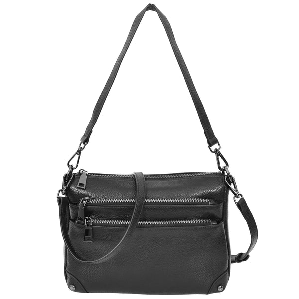 house of leather Womens Leather 2-in-1 Cross Body Shoulder Bag Olivia Black