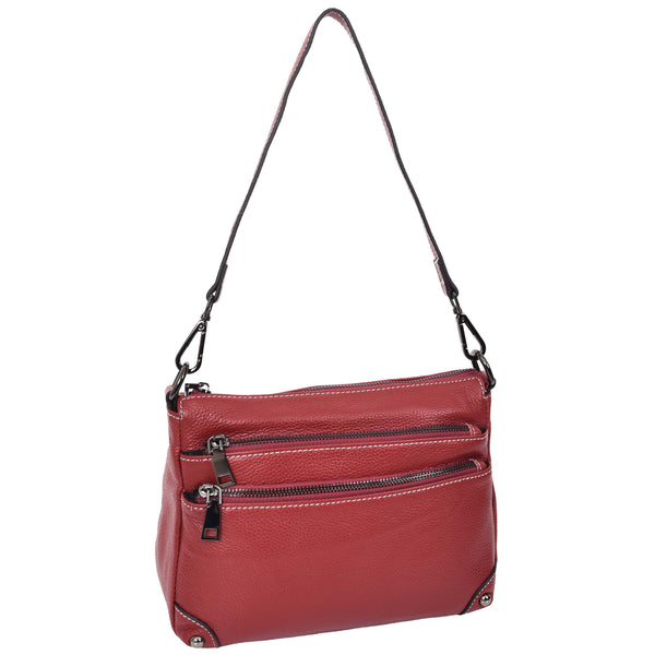 House Of Leather Womens Leather 2-in-1 Cross Body Shoulder Bag Olivia Red