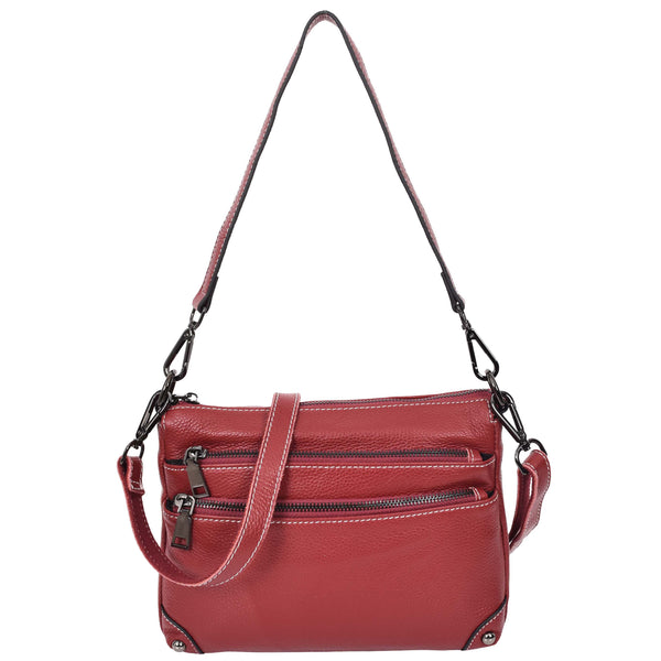 house of leather Womens Leather 2-in-1 Cross Body Shoulder Bag Olivia Red