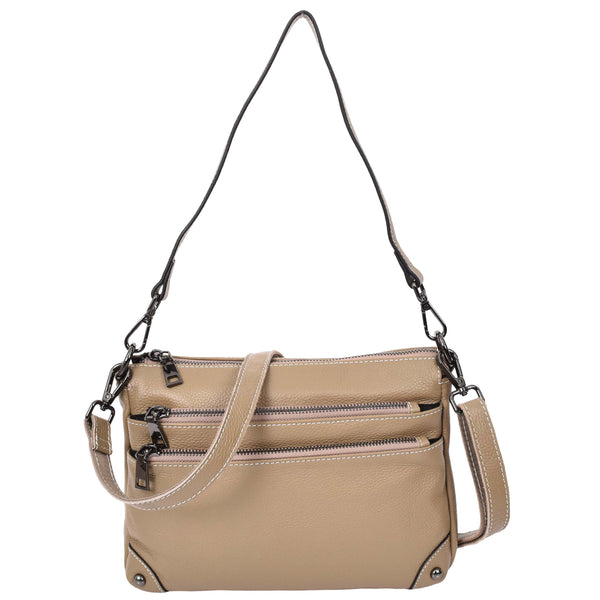 house of leather Womens Leather 2-in-1 Cross Body Shoulder Bag Olivia Beige