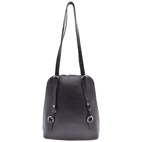 House Of Leather Womens Leather Backpack Mid Size Shoulder Bag Fern Black