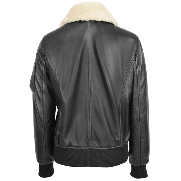 House Of Leather Womens Leather Bomber Jacket Removable Collar Thea Black