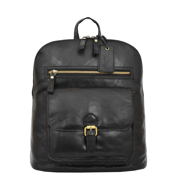 House Of Leather Womens Leather Casual Mid Size Backpack Doris Black