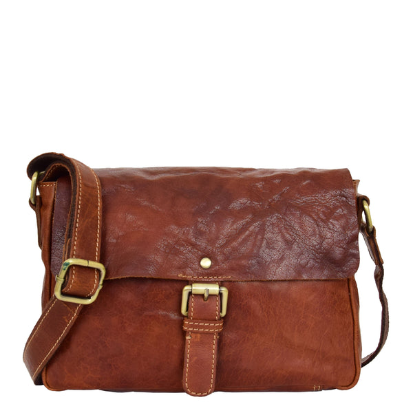 House Of Leather Womens Leather Classic Cross Body Shoulder Bag Hazel Cognac