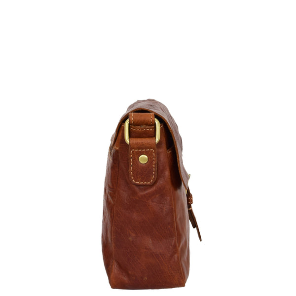 House Of Leather Womens Leather Classic Cross Body Shoulder Bag Hazel Cognac